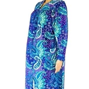 Lissome Lounge Vintage Size Medium Zip Up House Dress/Mumu Fleece Long Sleeve